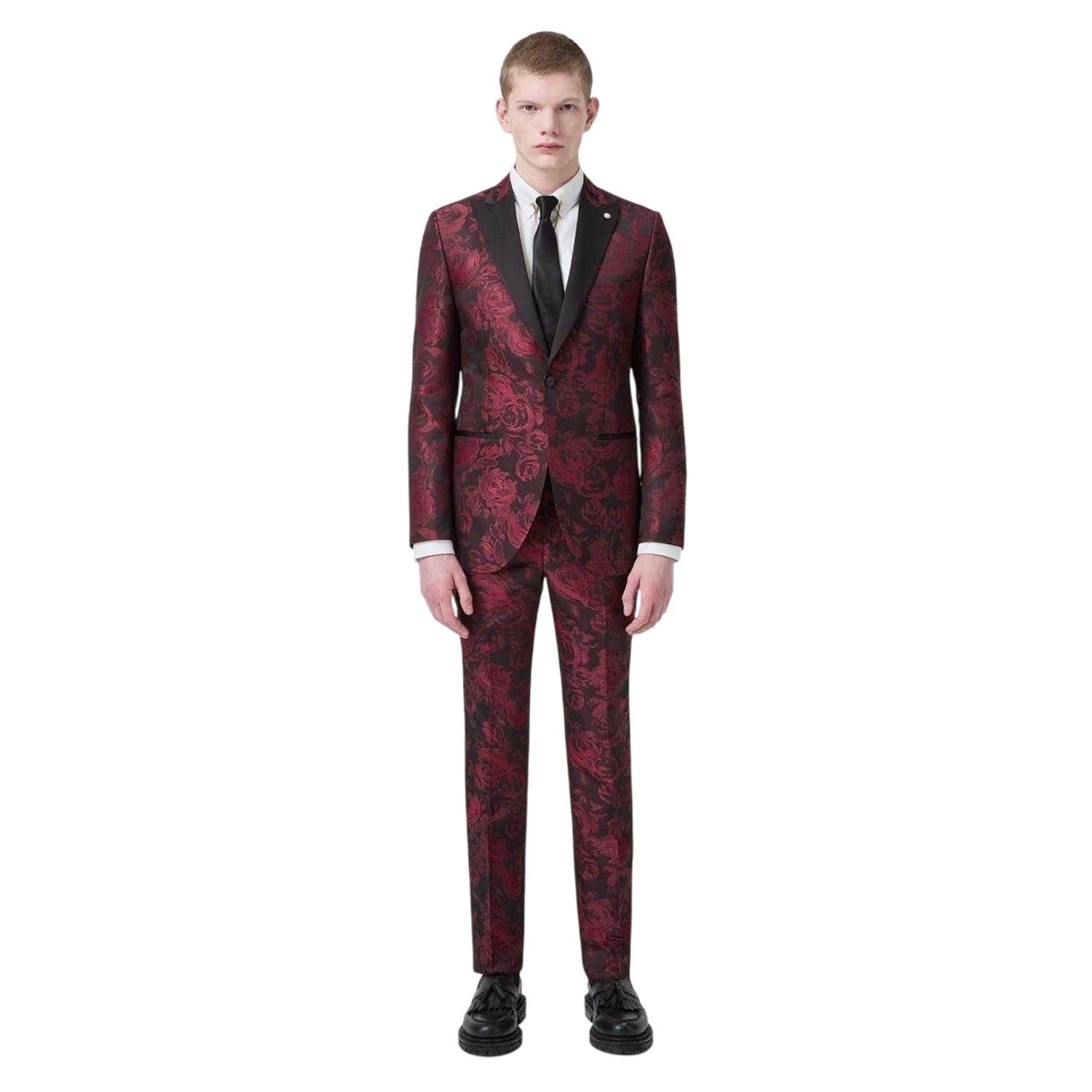 Rose Red-Lime Green - Side - Twisted Tailor Mens Floral Slim Trousers