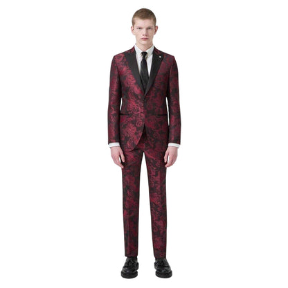 Rose Red-Lime Green - Side - Twisted Tailor Mens Floral Slim Trousers