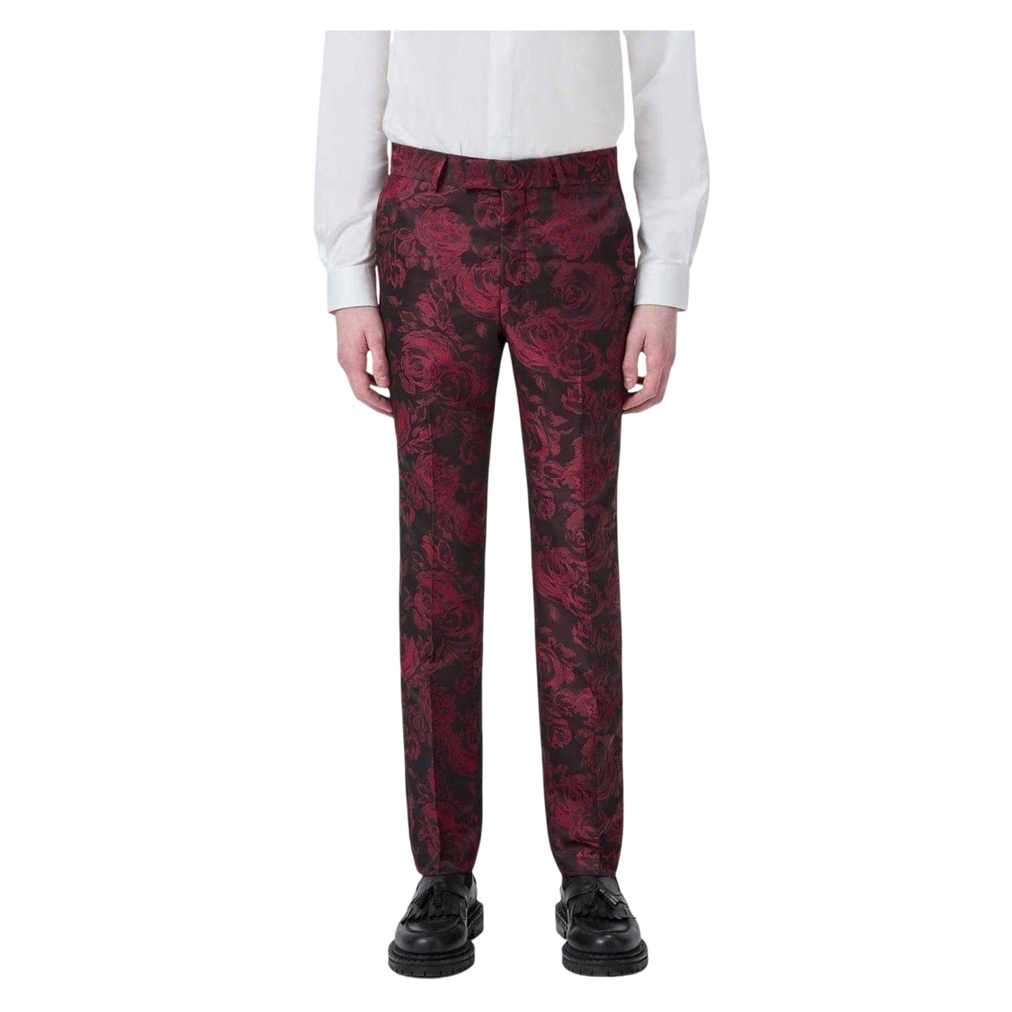 Rose Red-Lime Green - Front - Twisted Tailor Mens Floral Slim Trousers