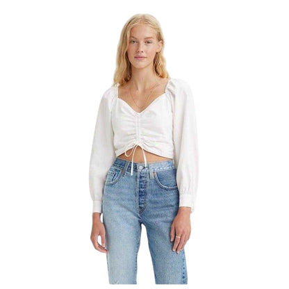 White - Lifestyle - Levis Womens-Ladies Devin Ruched Blouse