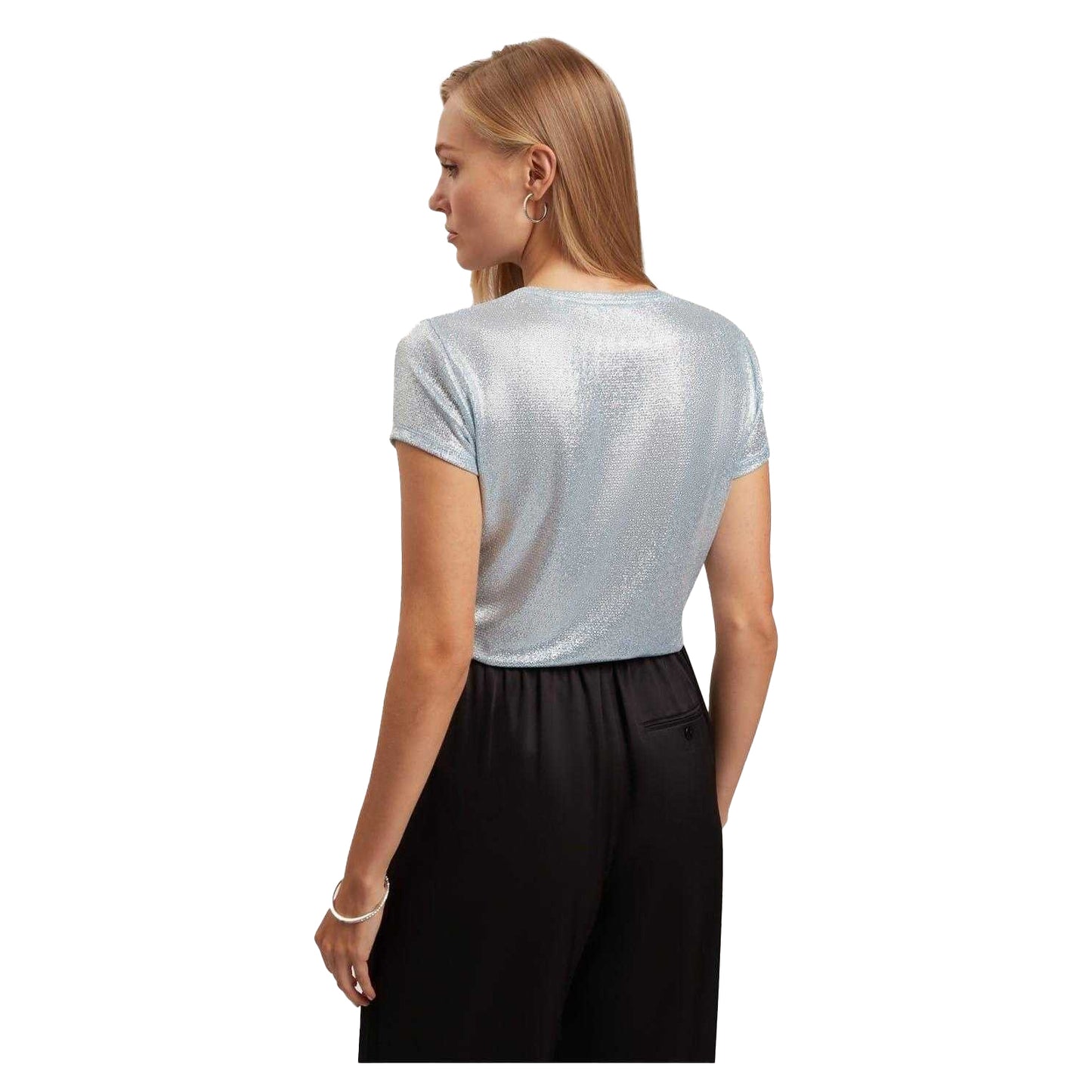 Blue - Back - Ted Baker Womens-Ladies Metallic Slim T-Shirt