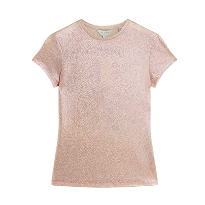 Pink - Front - Ted Baker Womens-Ladies Metallic Slim T-Shirt