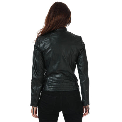 Black - Back - Elle Womens-Ladies Annette Leather Jacket