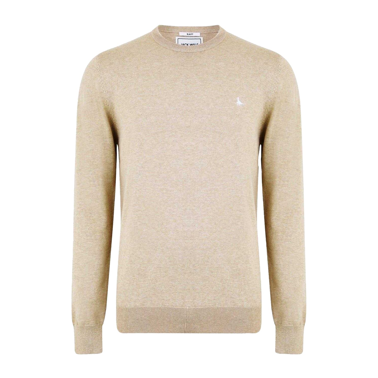 Stone - Front - Jack Wills Mens Seabourne Logo Crew Neck Jumper