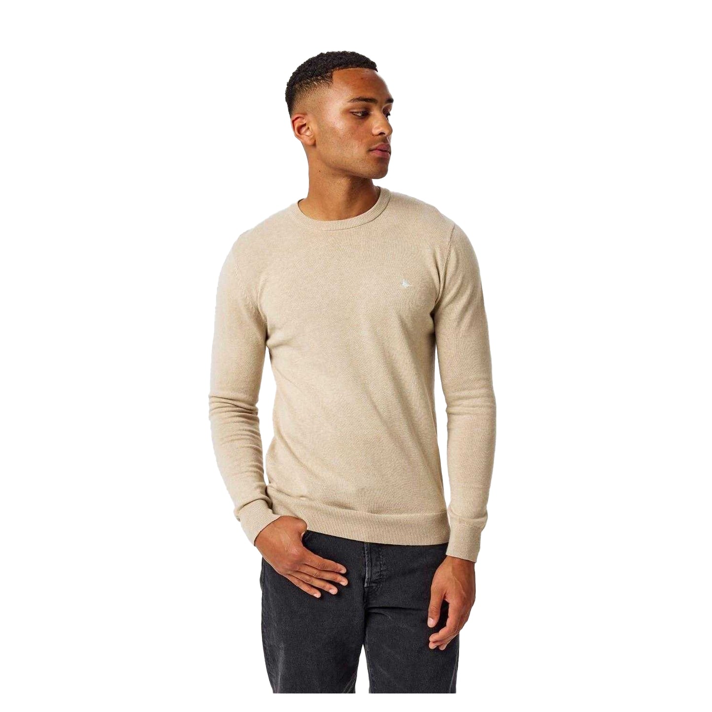 Stone - Side - Jack Wills Mens Seabourne Logo Crew Neck Jumper
