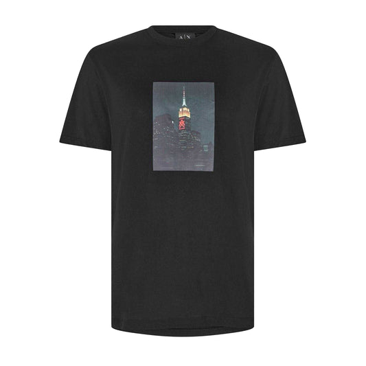 Black - Front - Armani Exchange Mens Skyline Cotton T-Shirt