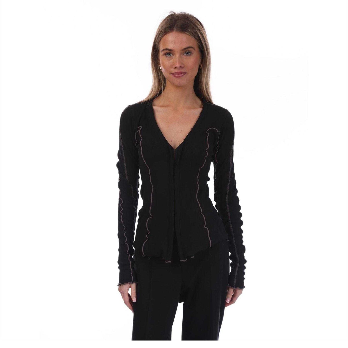 Black - Side - Diesel Womens-Ladies T-Ribas Scalloped Edge Top