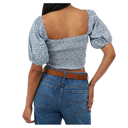 Blue - Back - Brave Soul Womens-Ladies Ditsy Floral Puff Sleeve Top