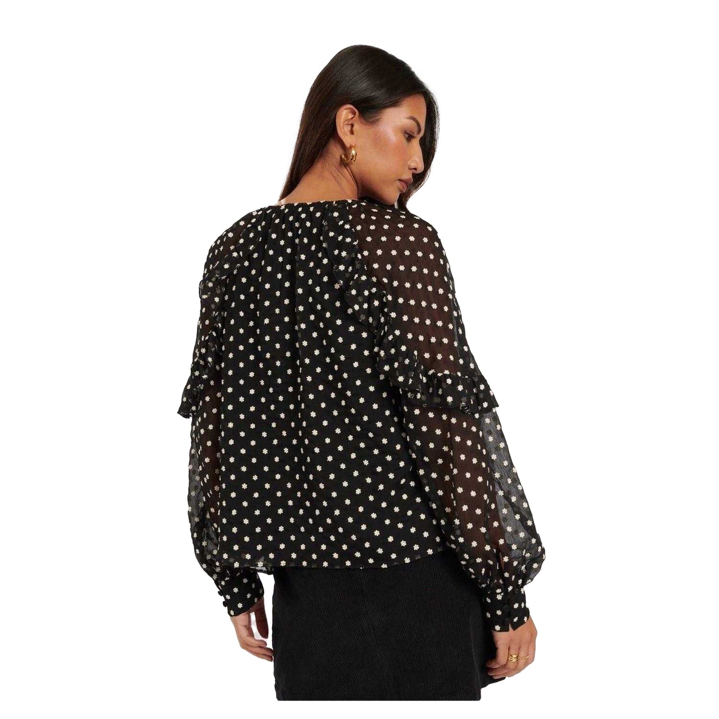 Black - Back - Nobody´s Child Womens-Ladies Marlow Relaxed Fit Ruffle Blouse