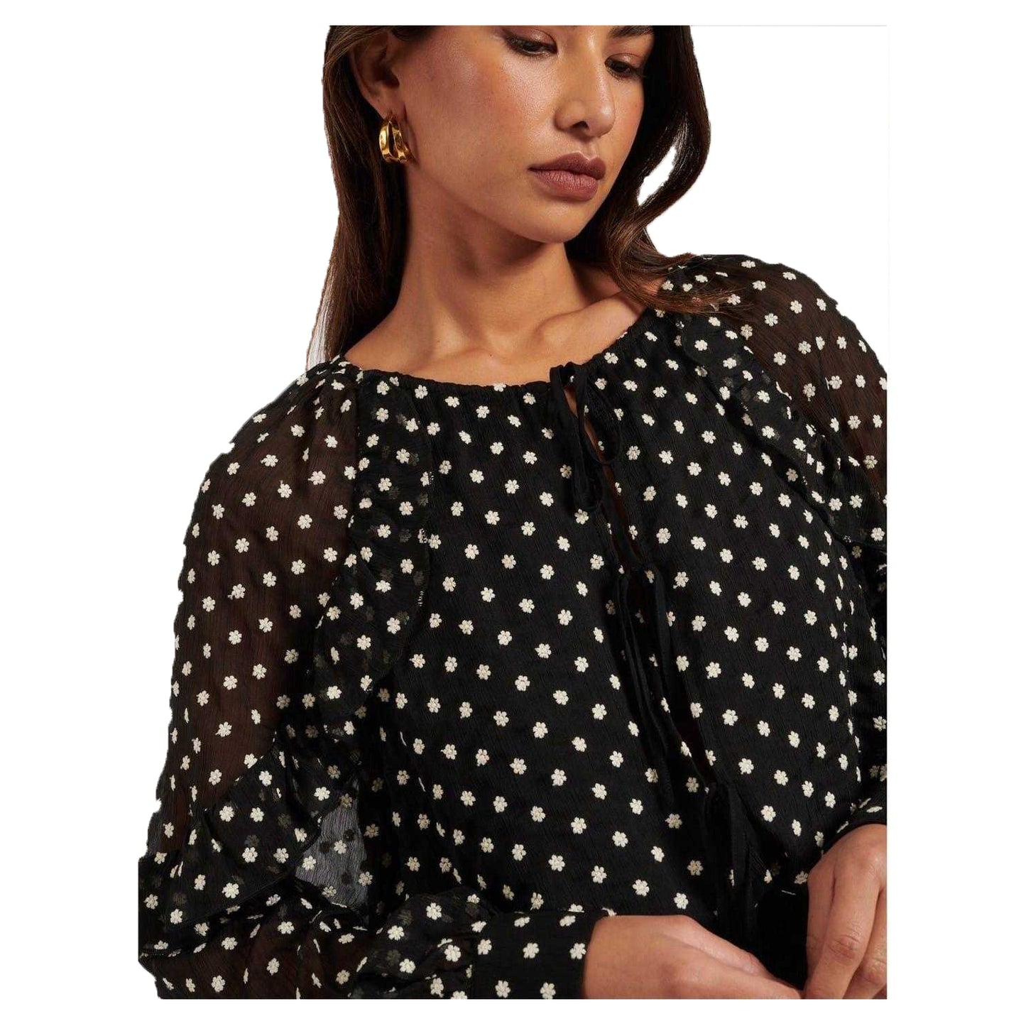 Black - Side - Nobody´s Child Womens-Ladies Marlow Relaxed Fit Ruffle Blouse