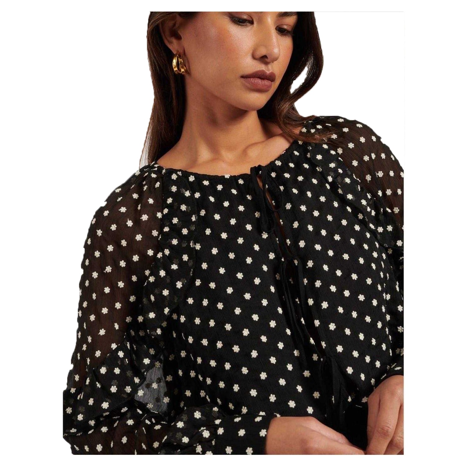 Black - Side - Nobody´s Child Womens-Ladies Marlow Relaxed Fit Ruffle Blouse