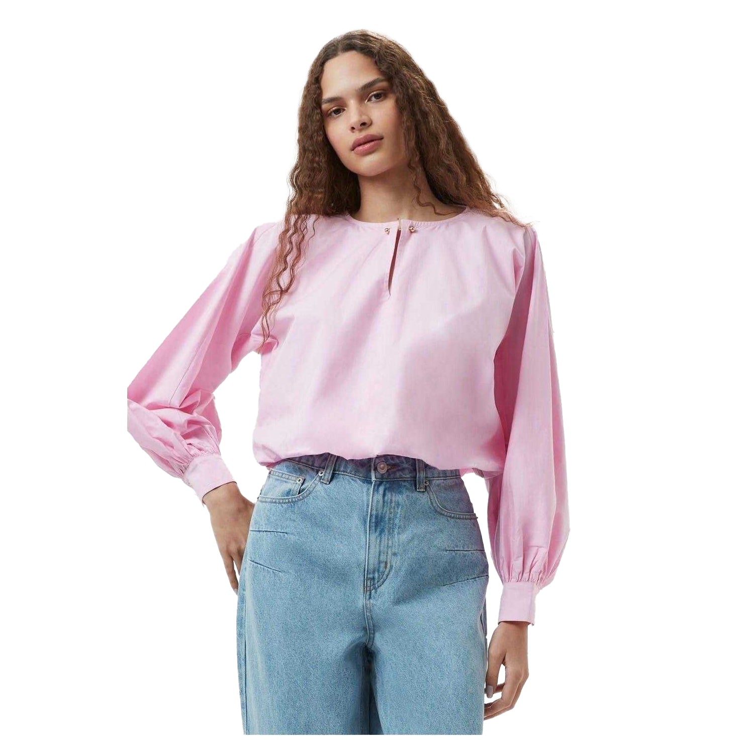 Bubblegum Pink - Side - French Connection Womens-Ladies Cambria Keyhole Balloon Sleeve Blouse