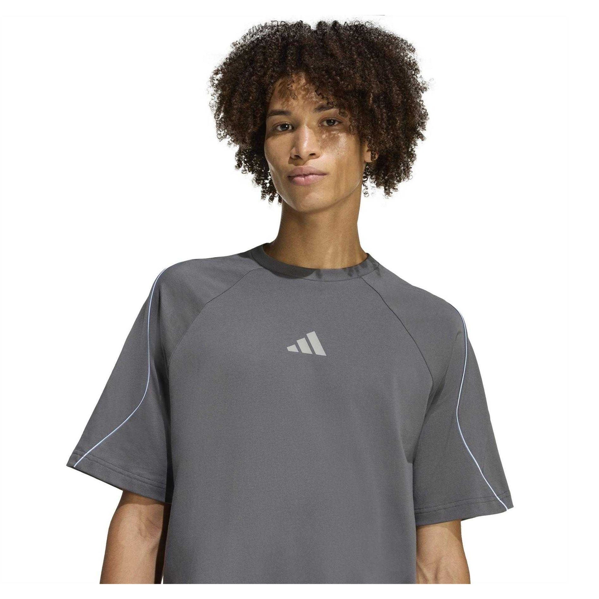 Grey-Blue - Side - Adidas Mens Contrast Piping Regular T-Shirt