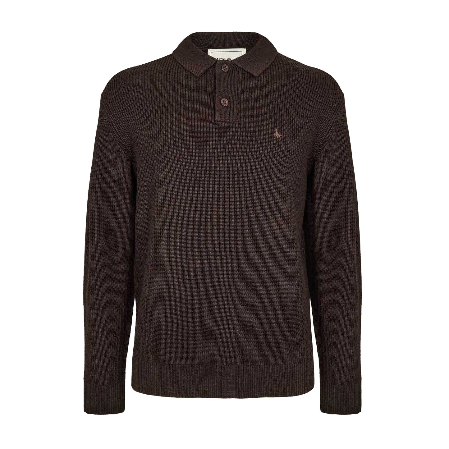 Black Coffee - Front - Jack Wills Mens Button Long-Sleeved Polo Shirt