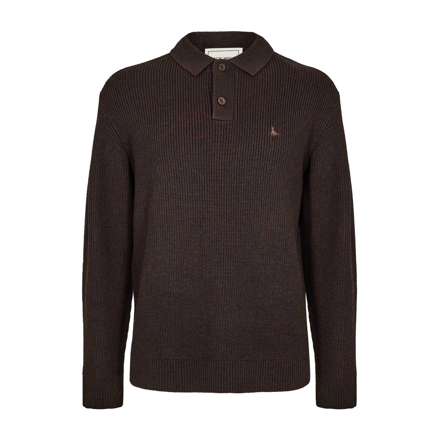 Black Coffee - Front - Jack Wills Mens Button Long-Sleeved Polo Shirt