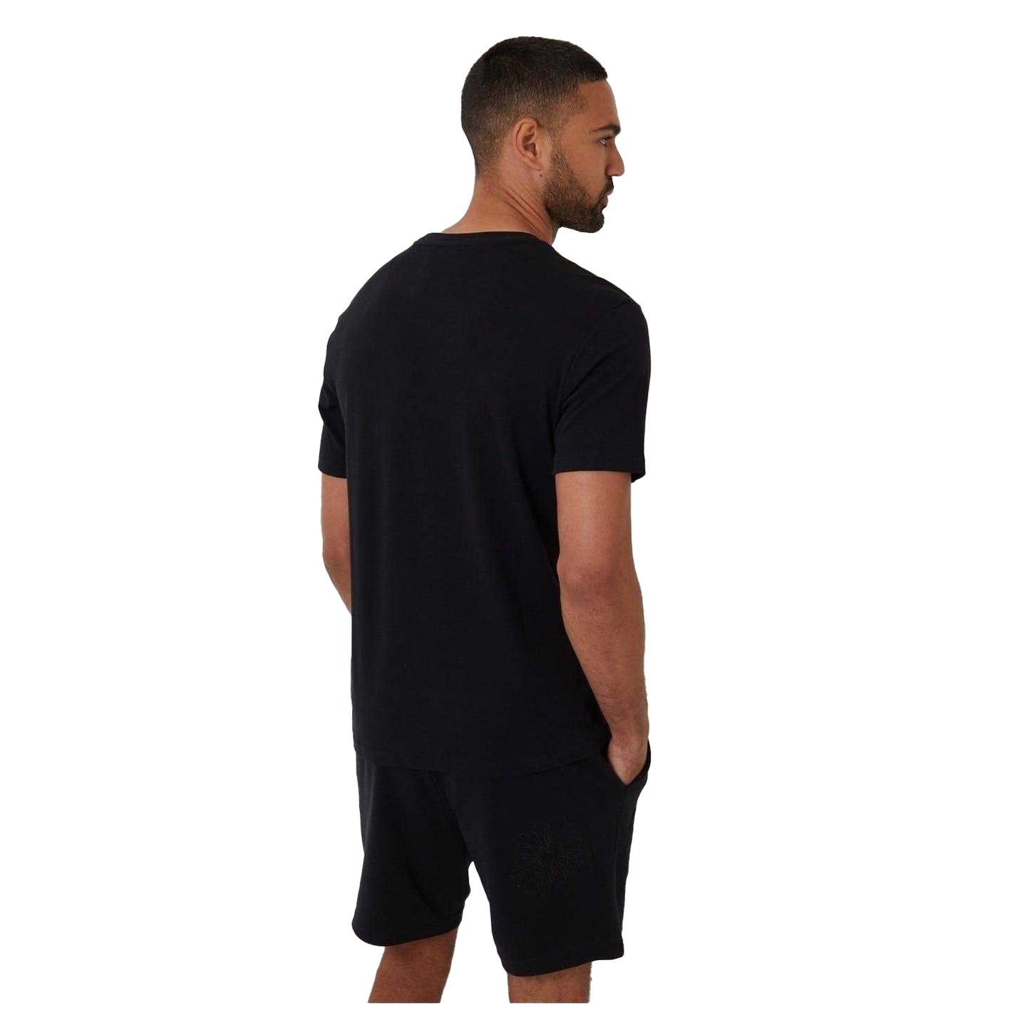 Black - Back - Threadbare Mens Embroidered Flower Regular T-Shirt