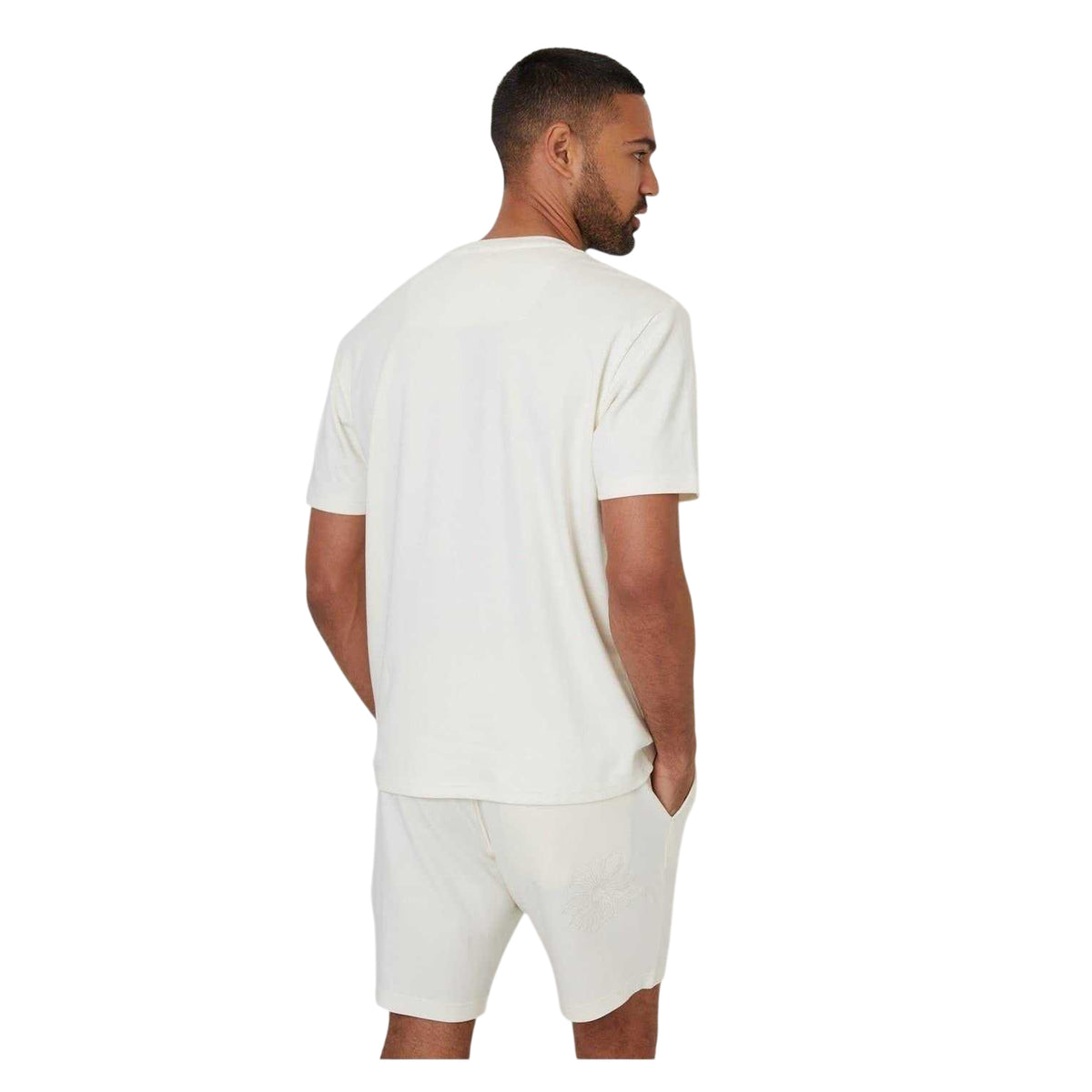 White - Back - Threadbare Mens Embroidered Flower Regular T-Shirt