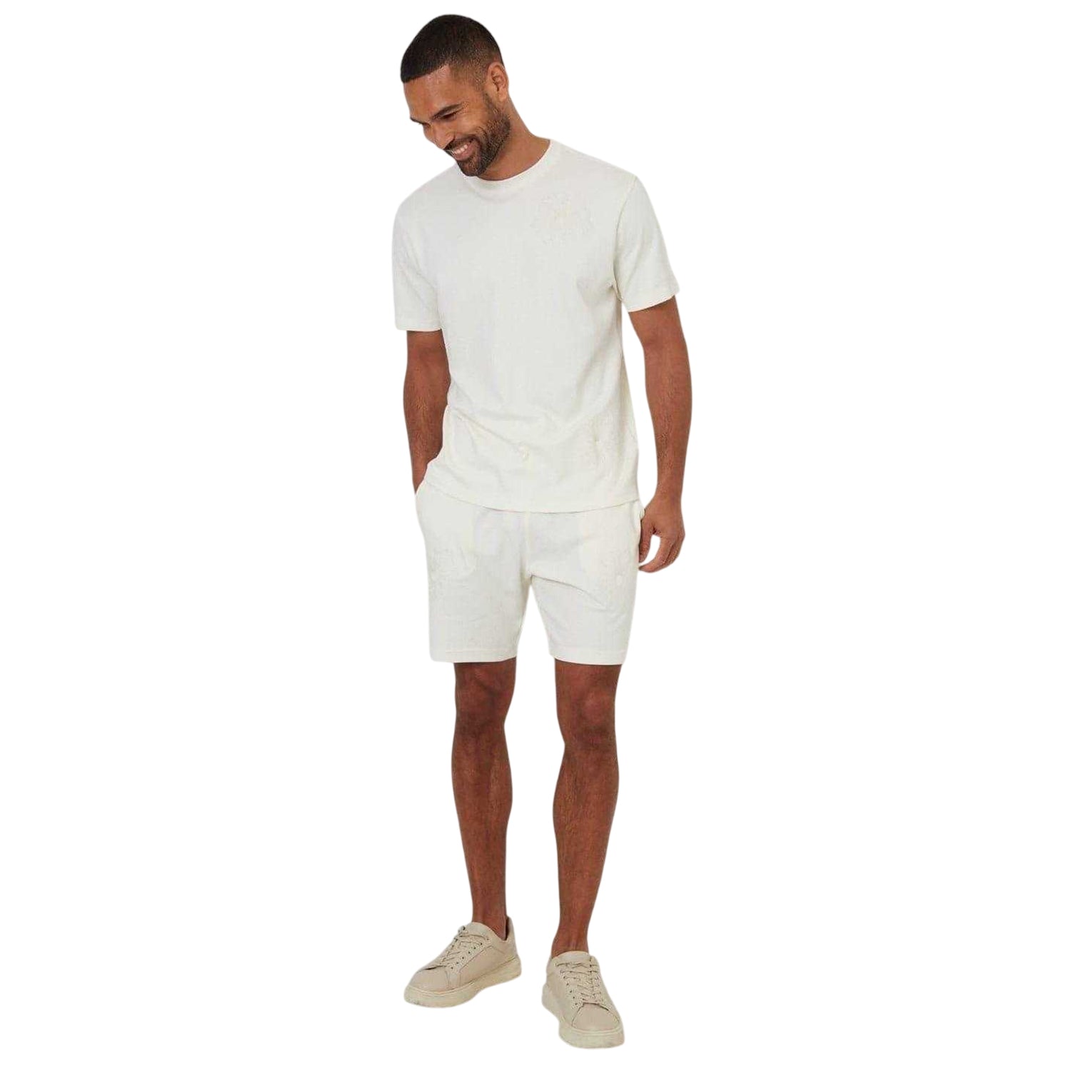 White - Side - Threadbare Mens Embroidered Flower Regular T-Shirt