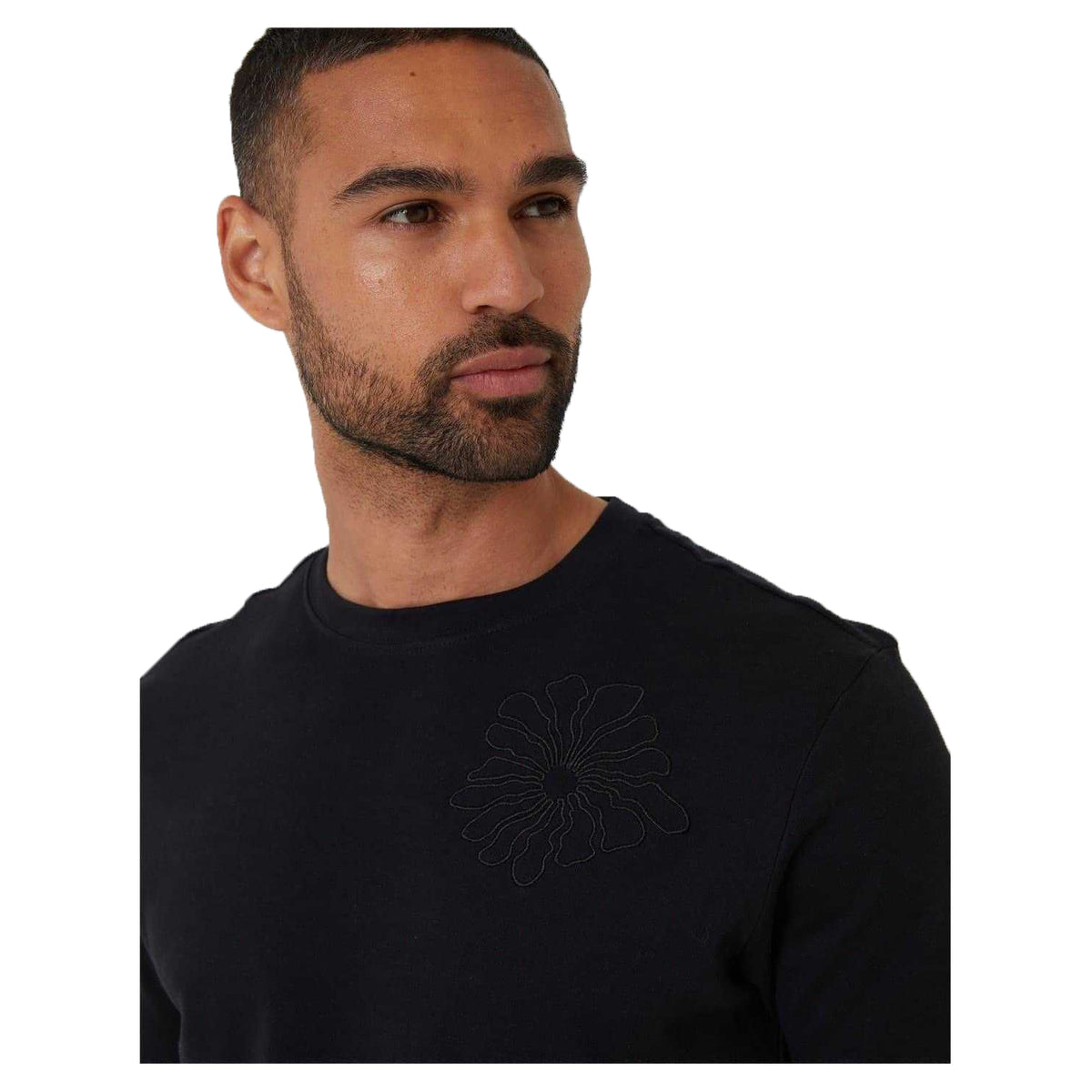 Black - Side - Threadbare Mens Embroidered Flower Regular T-Shirt