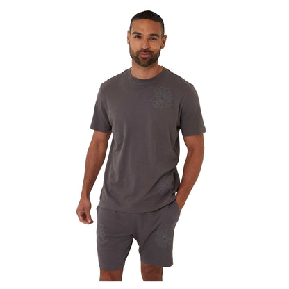 Slate - Front - Threadbare Mens Embroidered Flower Regular T-Shirt