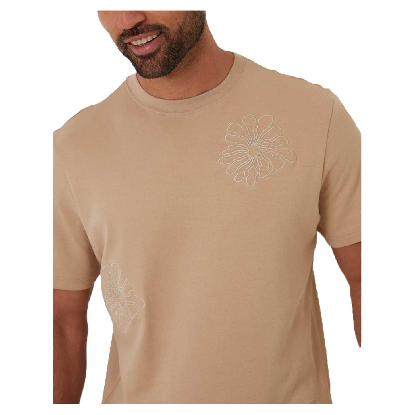 Stone - Side - Threadbare Mens Embroidered Flower Regular T-Shirt