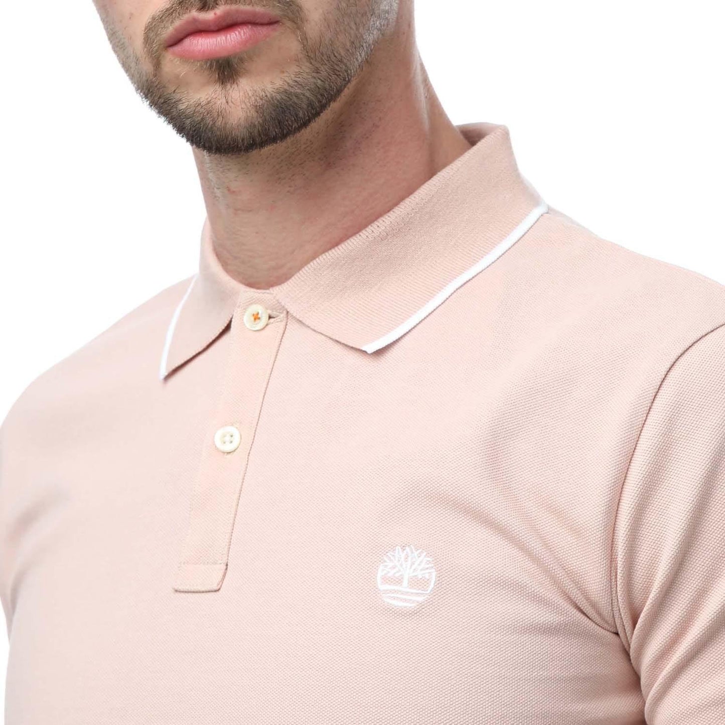 Pink - Side - Timberland Mens Printed Short-Sleeved Polo Shirt