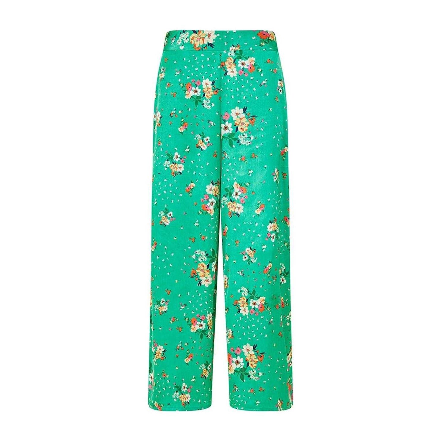 Green - Front - Yumi Womens-Ladies Satin Floral Wide Leg Trousers