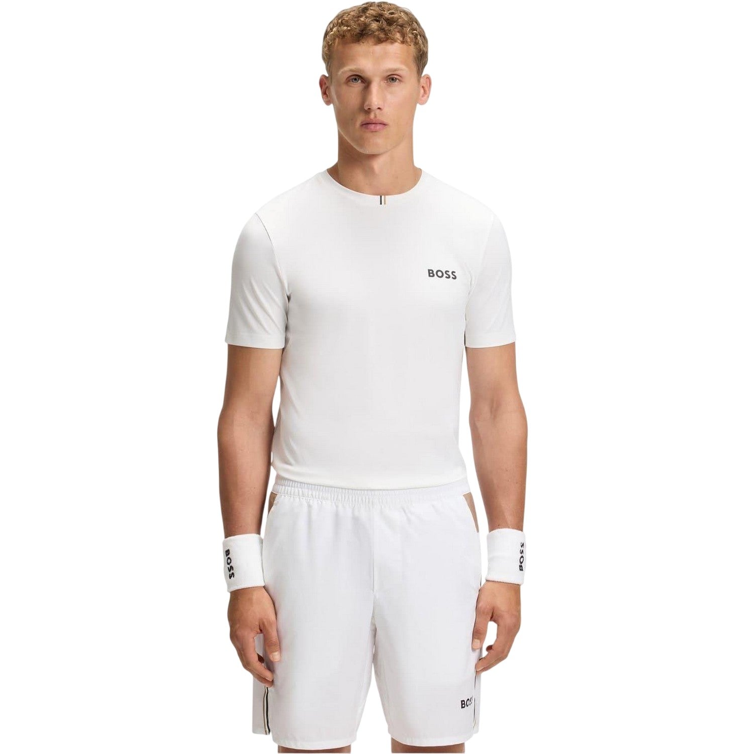 White - Side - Boss Mens Toc Stripe Pique Slim T-Shirt