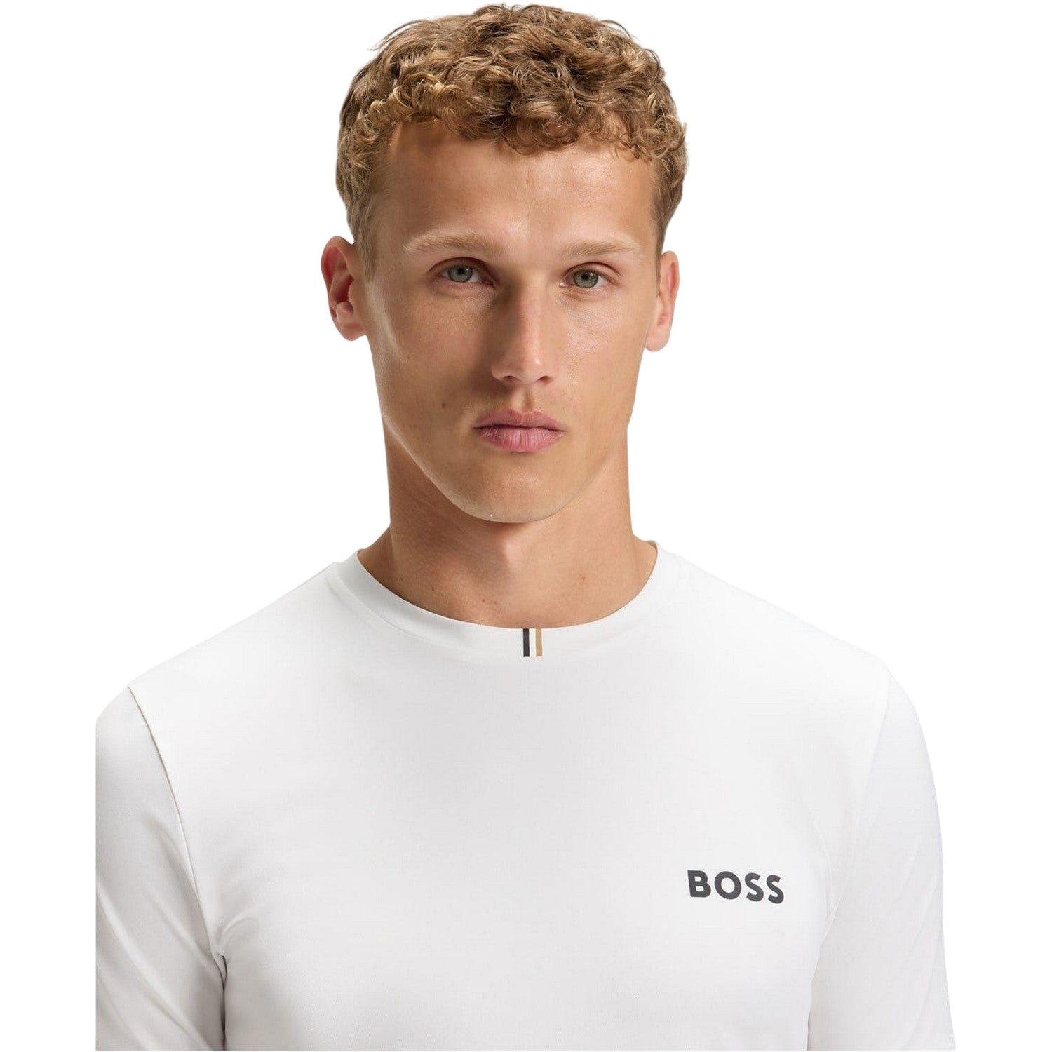 White - Lifestyle - Boss Mens Toc Stripe Pique Slim T-Shirt