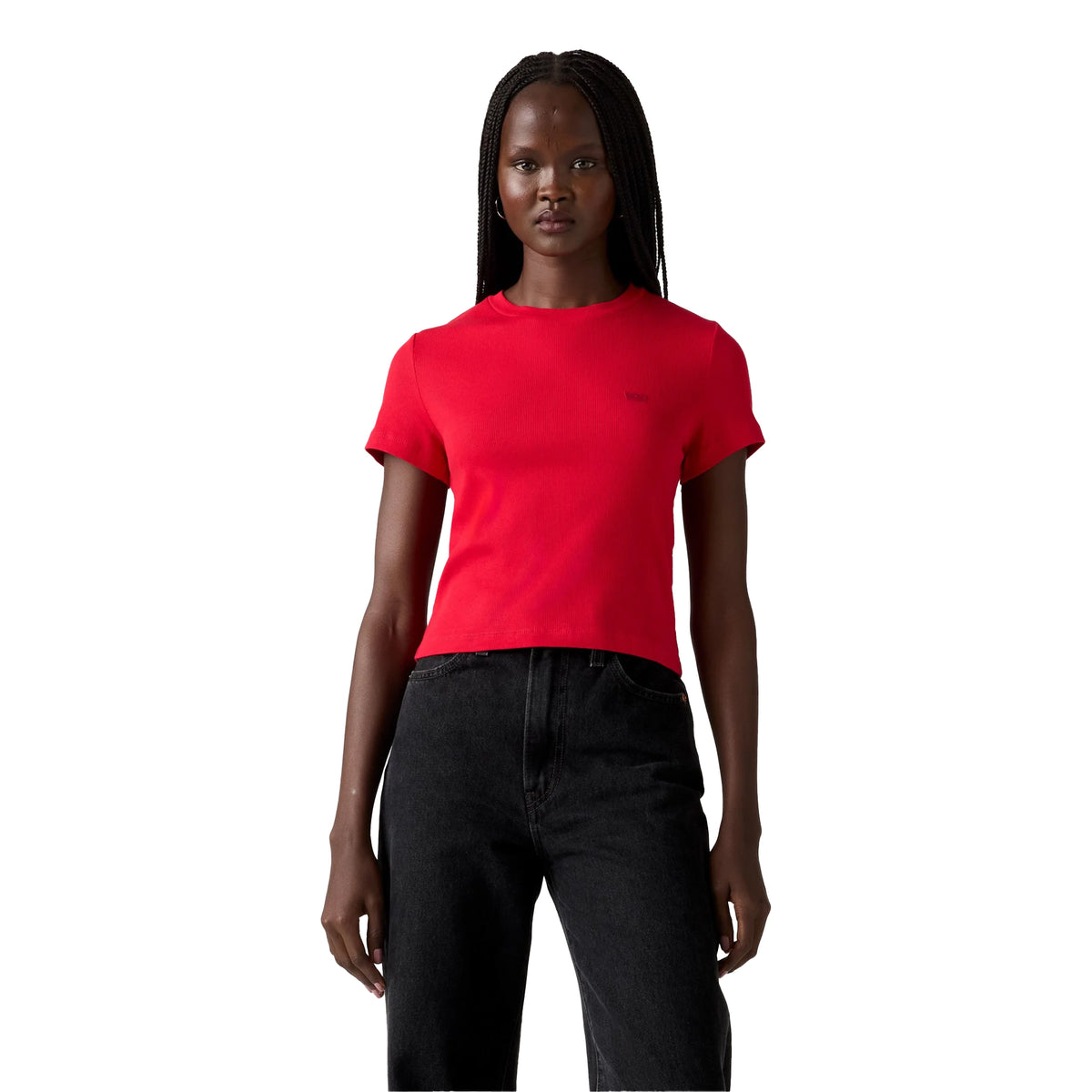True Red - Side - Levis Womens-Ladies Essential Ribbed Sport Crop Top