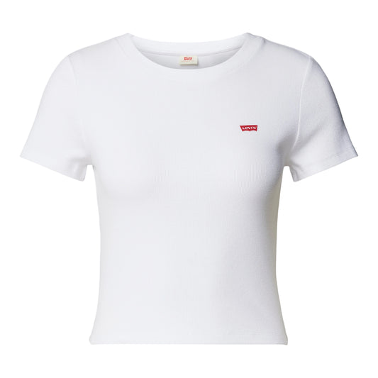 White - Front - Levis Womens-Ladies Essential Ribbed Sport Crop Top