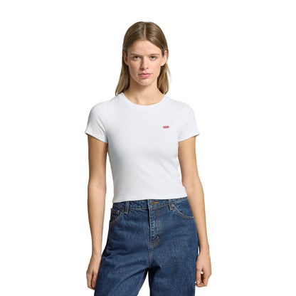 White - Side - Levis Womens-Ladies Essential Ribbed Sport Crop Top