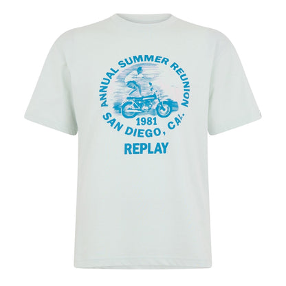 Mint - Front - Replay Mens Motorbike Cotton Regular T-Shirt