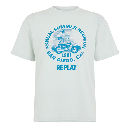 Mint - Front - Replay Mens Motorbike Cotton Regular T-Shirt