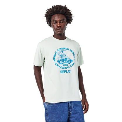 Mint - Side - Replay Mens Motorbike Cotton Regular T-Shirt
