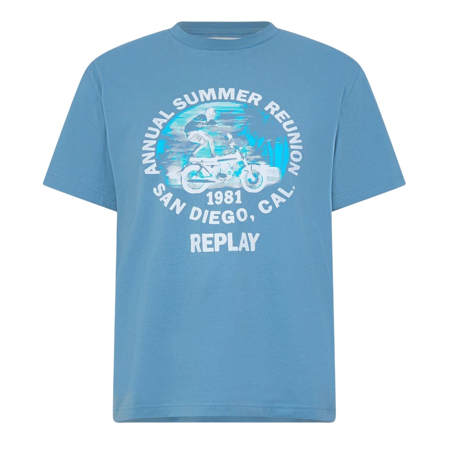 Blue - Front - Replay Mens Motorbike Cotton Regular T-Shirt