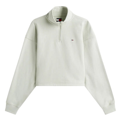 Misty - Front - Tommy Jeans Womens-Ladies Fleece Quarter Zip Boxy Crop Sweatshirt