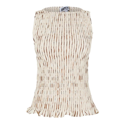 Beige - Front - AmyLynn Womens-Ladies Sonya Stripe Smock Top