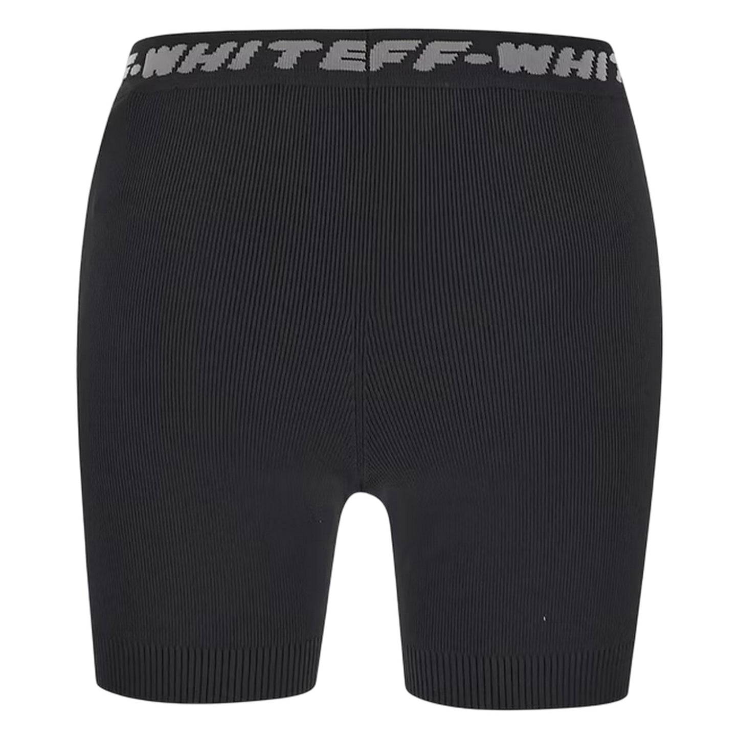 Black-Grey - Back - Off White Womens-Ladies Logo Ribbed Slim Shorts