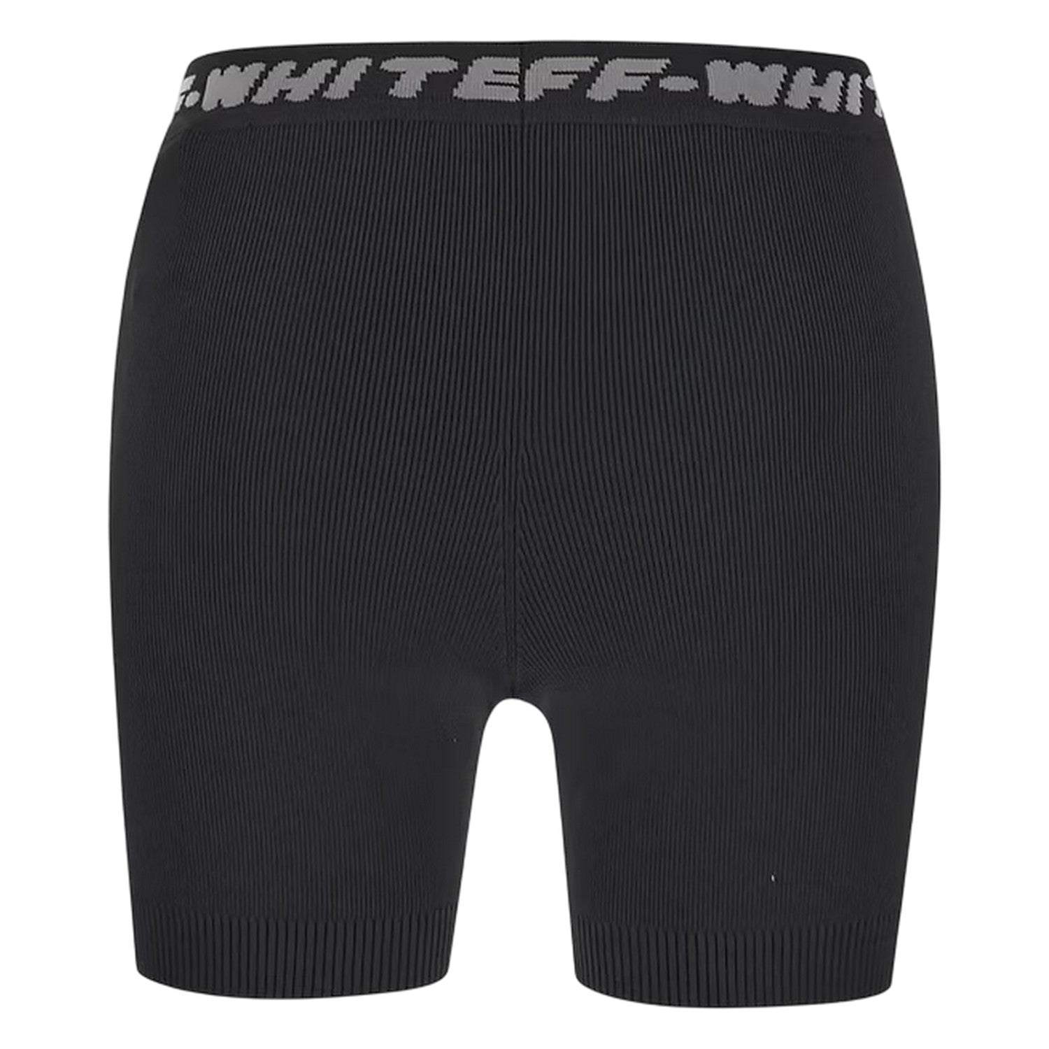 Black-Grey - Back - Off White Womens-Ladies Logo Ribbed Slim Shorts