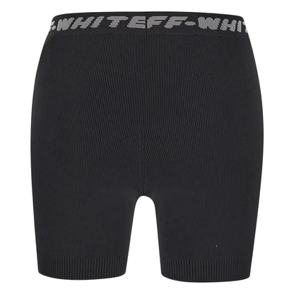 Black-Grey - Back - Off White Womens-Ladies Logo Ribbed Slim Shorts