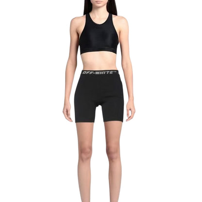 Black-Grey - Side - Off White Womens-Ladies Logo Ribbed Slim Shorts