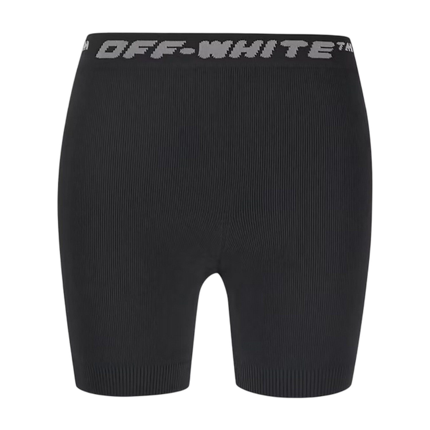 Black-Grey - Front - Off White Womens-Ladies Logo Ribbed Slim Shorts