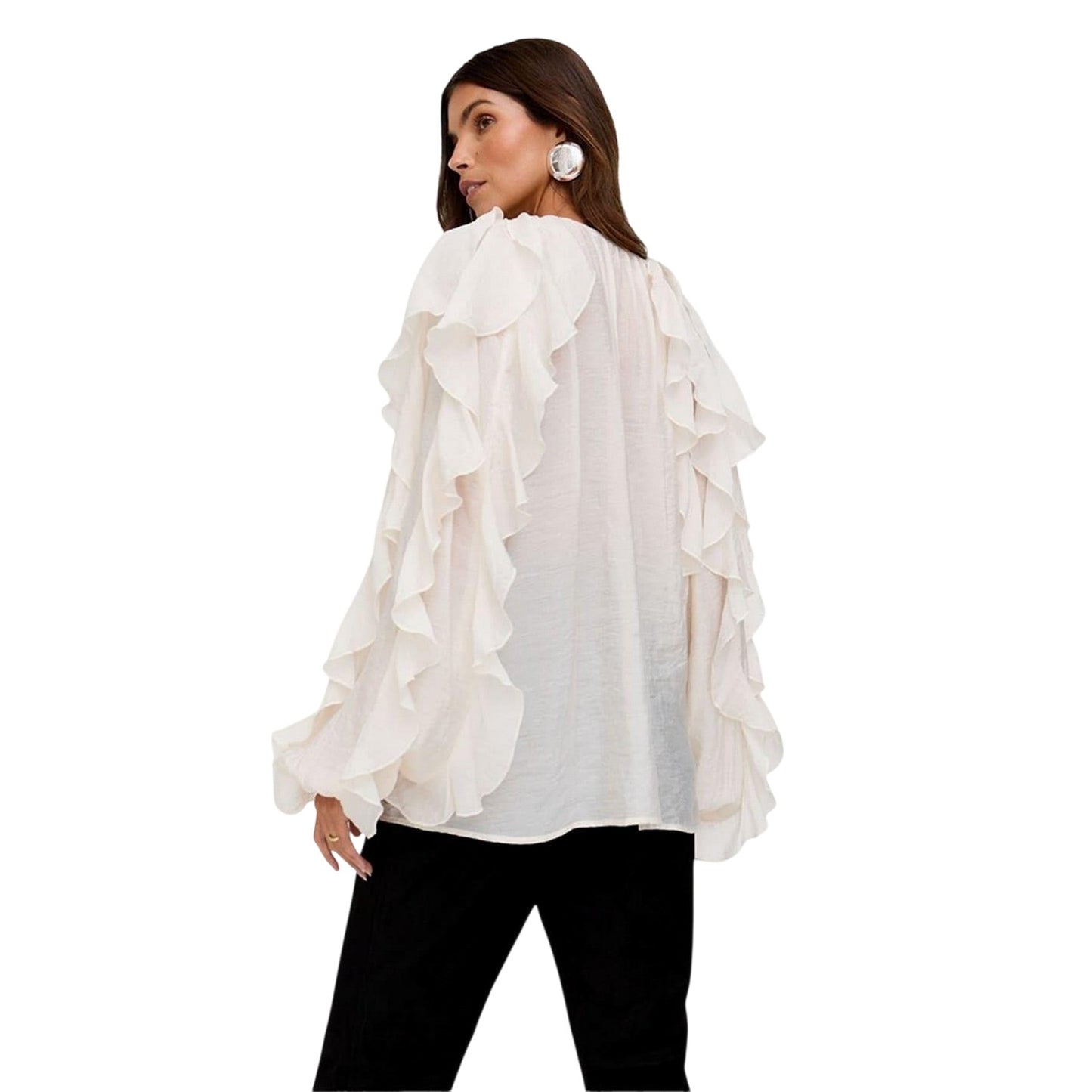 Neutral - Back - Lily And Lionel Womens-Ladies Sophie Tie Neck Ruffle Blouse
