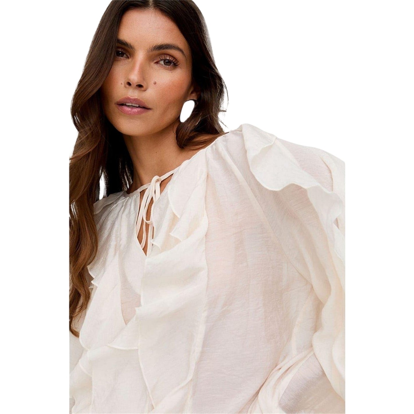 Neutral - Side - Lily And Lionel Womens-Ladies Sophie Tie Neck Ruffle Blouse