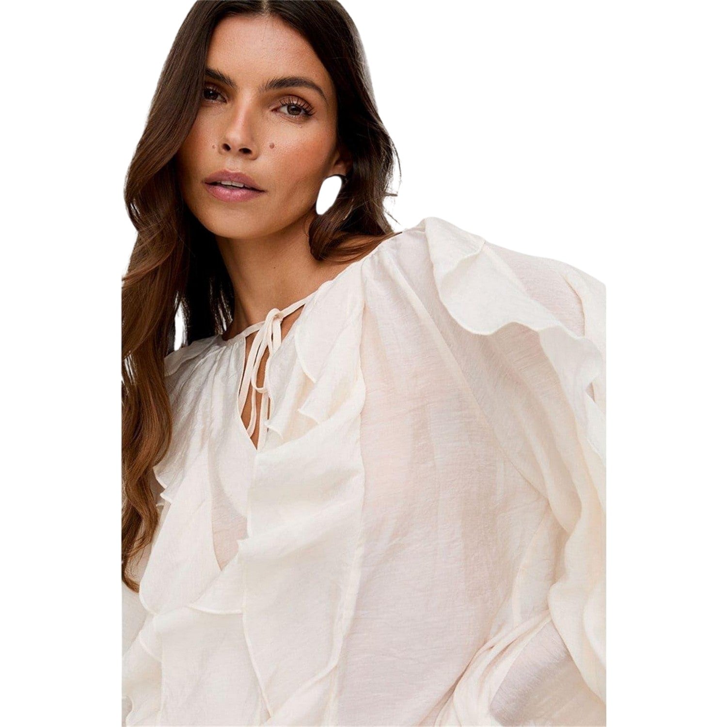 Neutral - Side - Lily And Lionel Womens-Ladies Sophie Tie Neck Ruffle Blouse