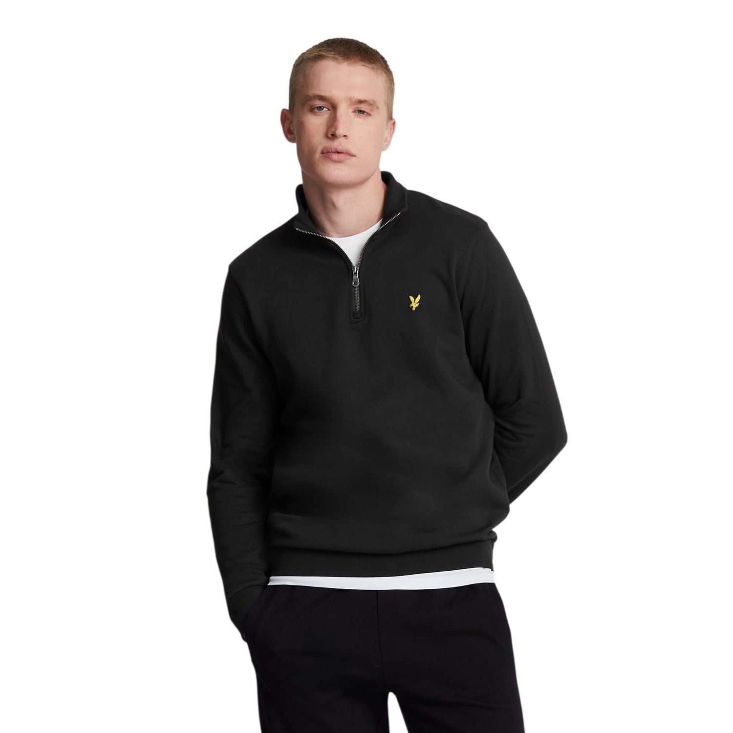 Jet Black - Side - Lyle & Scott Mens Cotton Quarter Zip Jumper