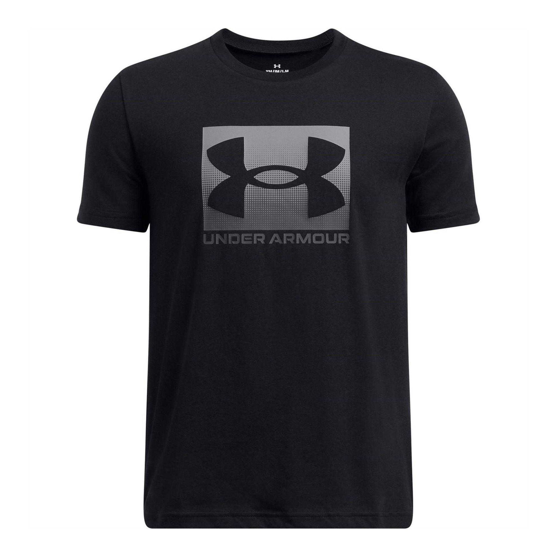 Black-Grey - Front - Under Armour Boys Boxed Logo Regular T-Shirt