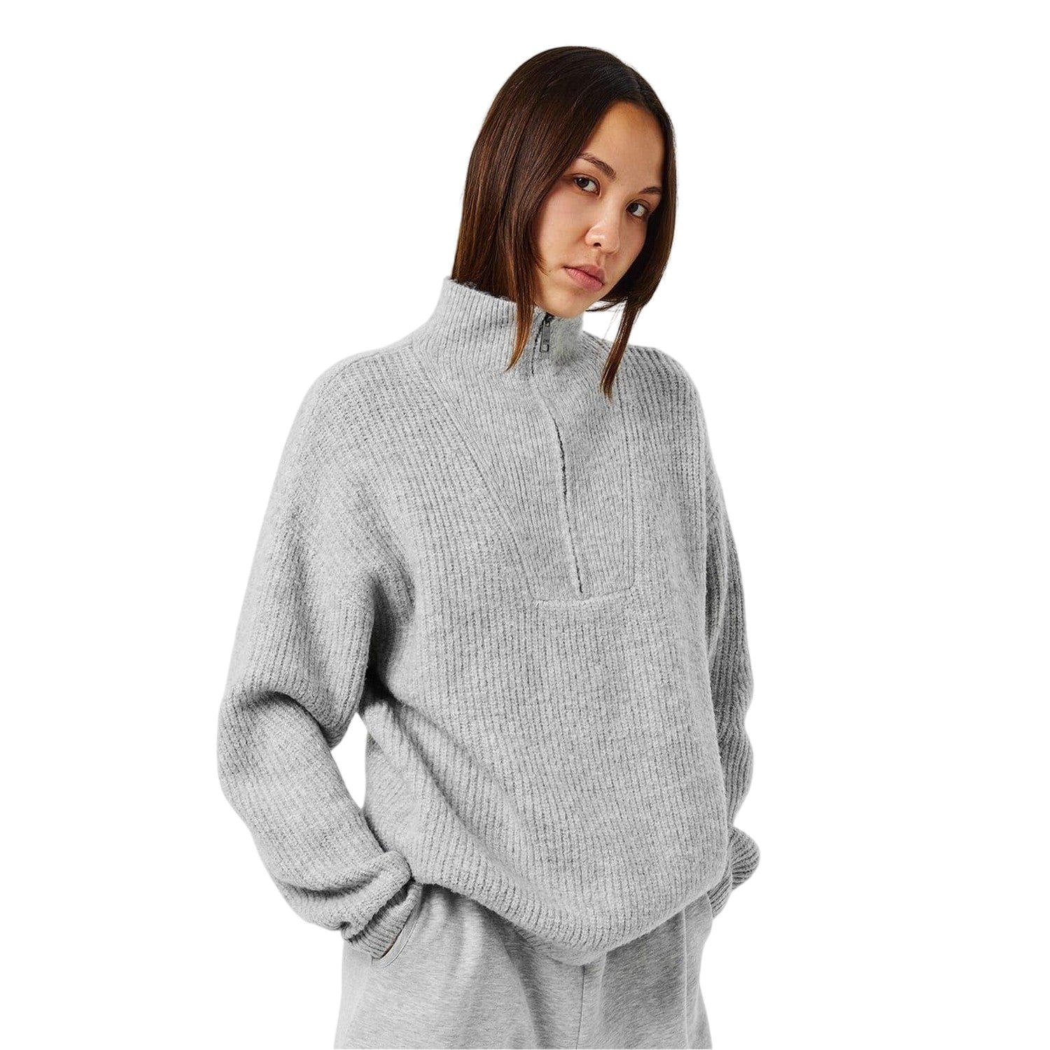 Grey Marl - Lifestyle - Jack Wills Womens-Ladies Acrylic Half Zip Oversized Jumper