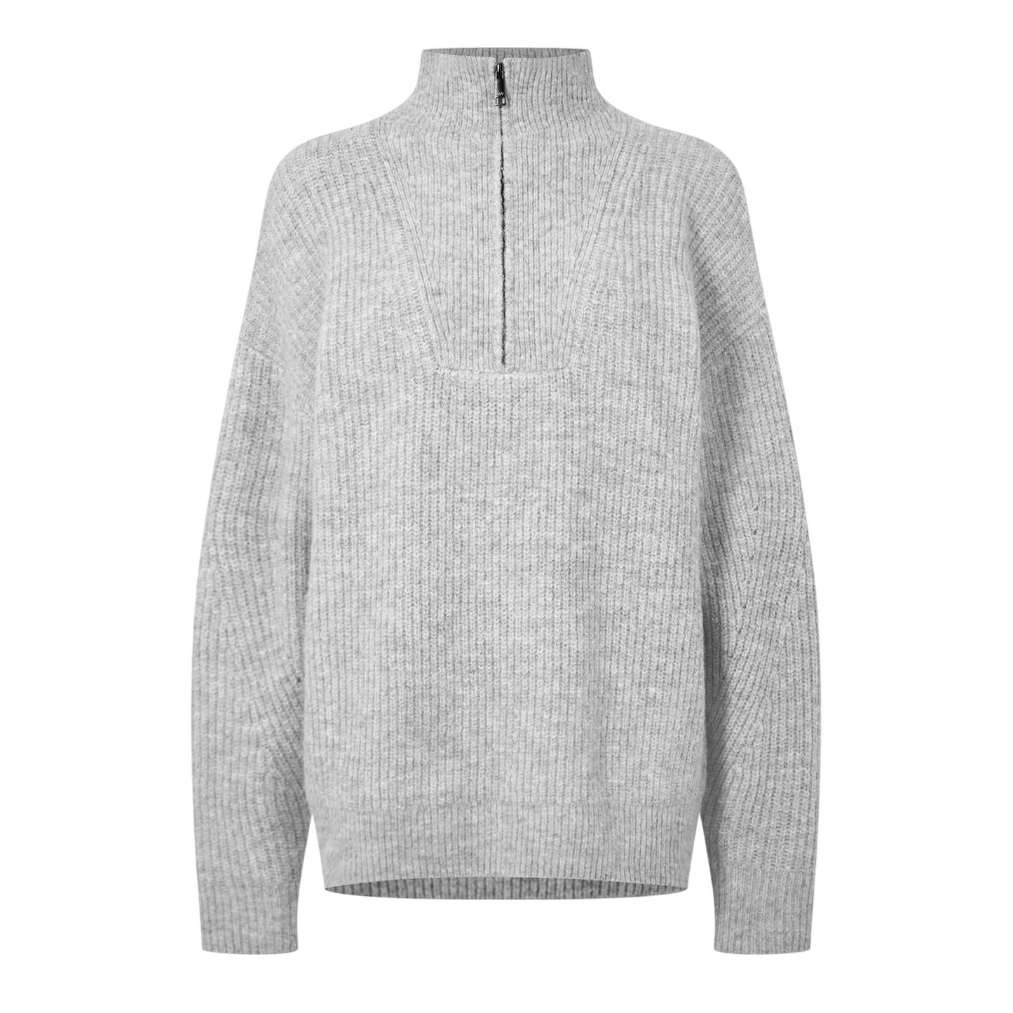 Grey Marl - Front - Jack Wills Womens-Ladies Acrylic Half Zip Oversized Jumper